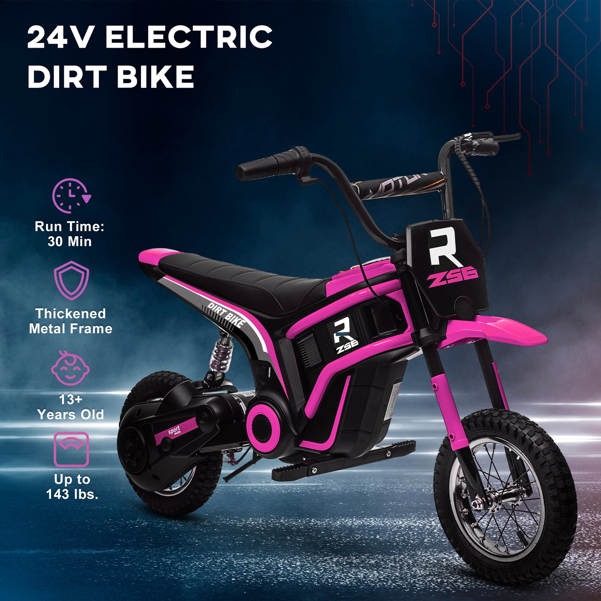 Aosom 24V 350W Electric Dirt Bike Up to 15 MPH w/ Twist Grip Throttle, Pink