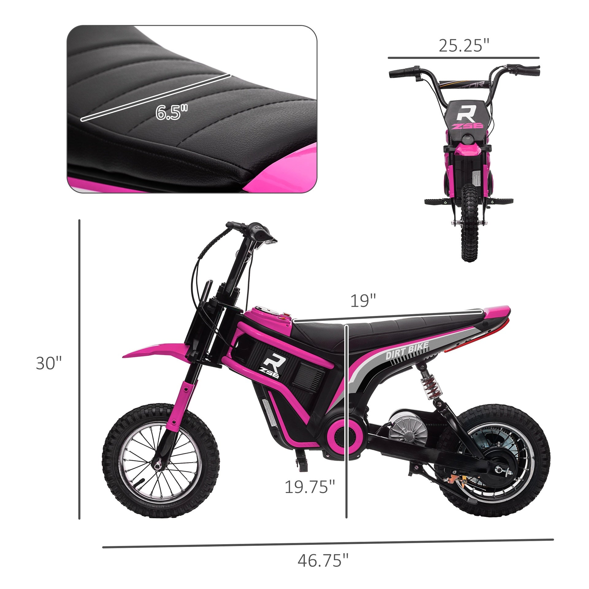 Aosom 24V 350W Electric Dirt Bike Up to 15 MPH w/ Twist Grip Throttle, Pink