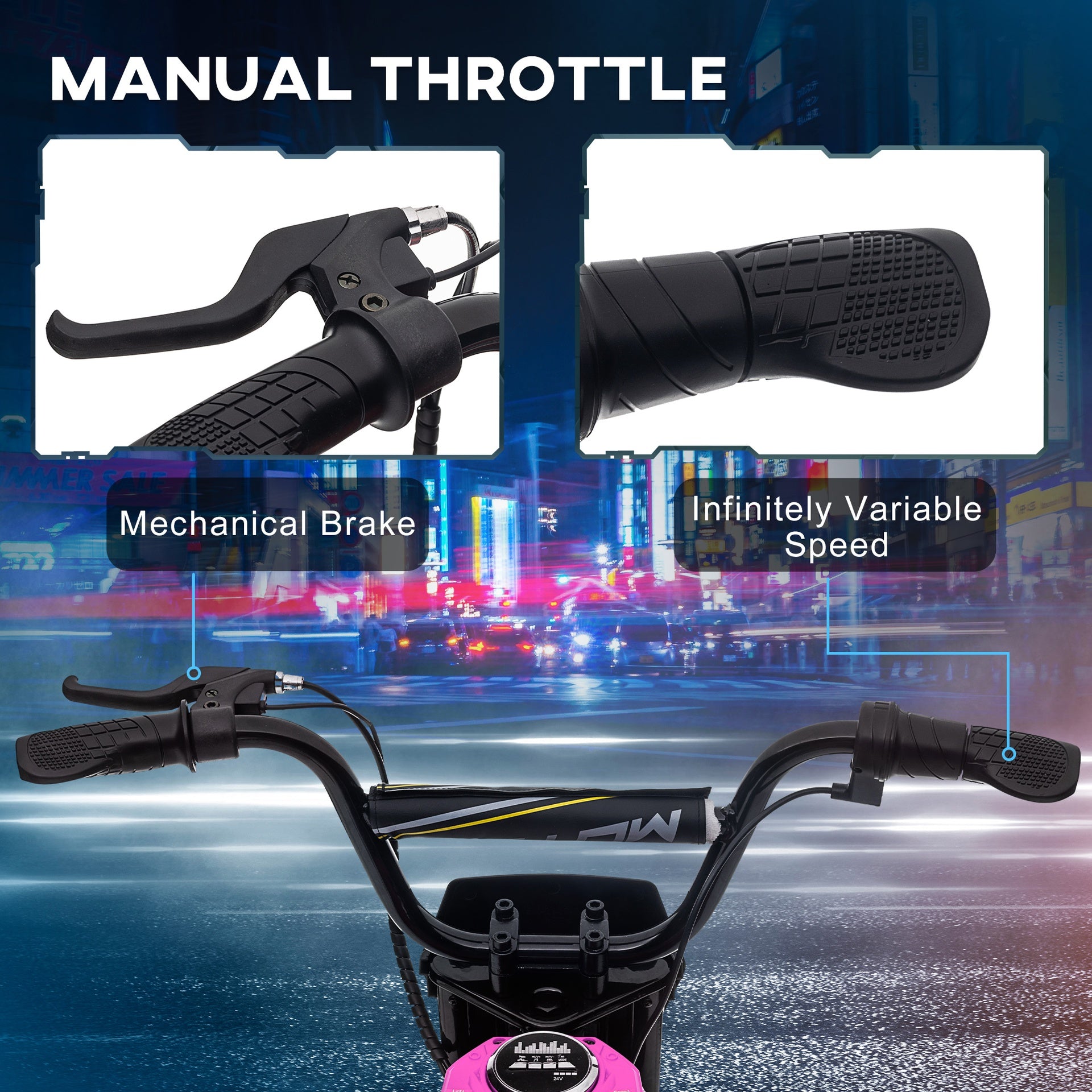 Aosom 24V 350W Electric Dirt Bike Up to 15 MPH w/ Twist Grip Throttle, Pink