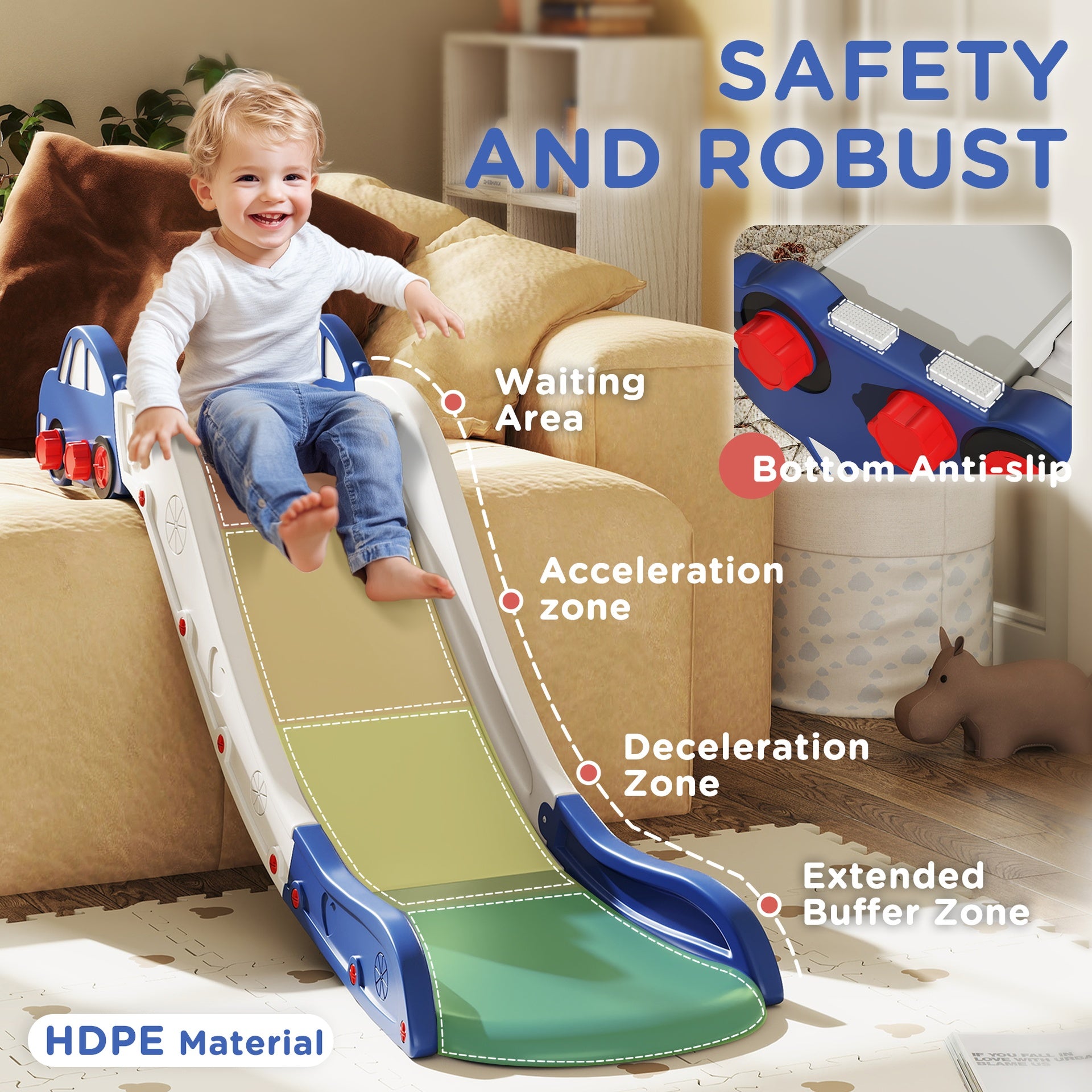 Qaba Extra Length Toddler Slide for Bed, Sofa, Easy to Assemble, Blue