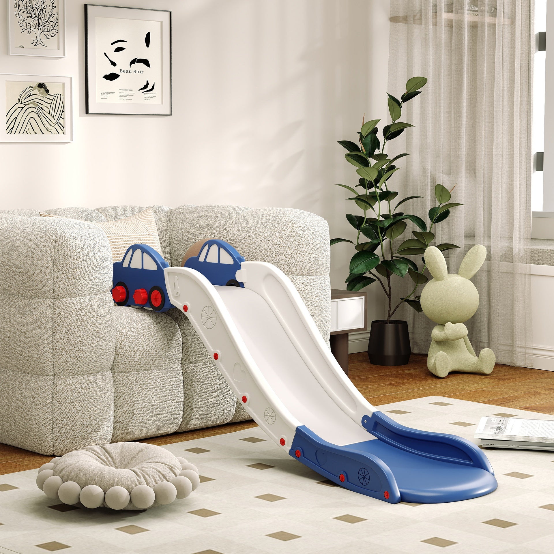 Qaba Extra Length Toddler Slide for Bed, Sofa, Easy to Assemble, Blue