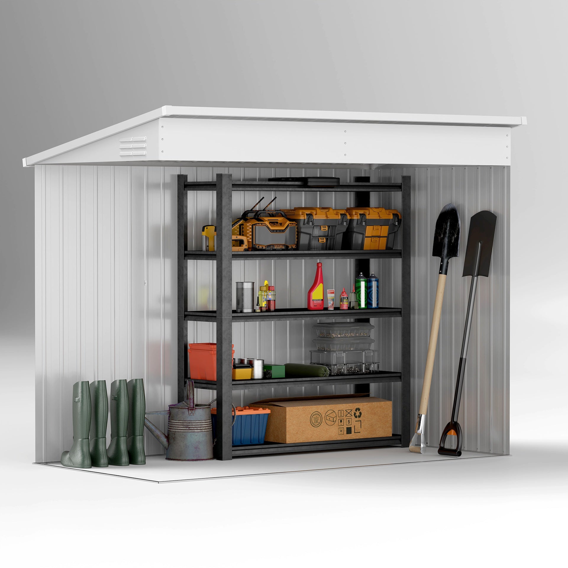 Outsunny 4' x 7.7' Lean to Garden Storage Shed, Outdoor Metal Tool House with Lockable Door Vents for Backyard Patio Lawn