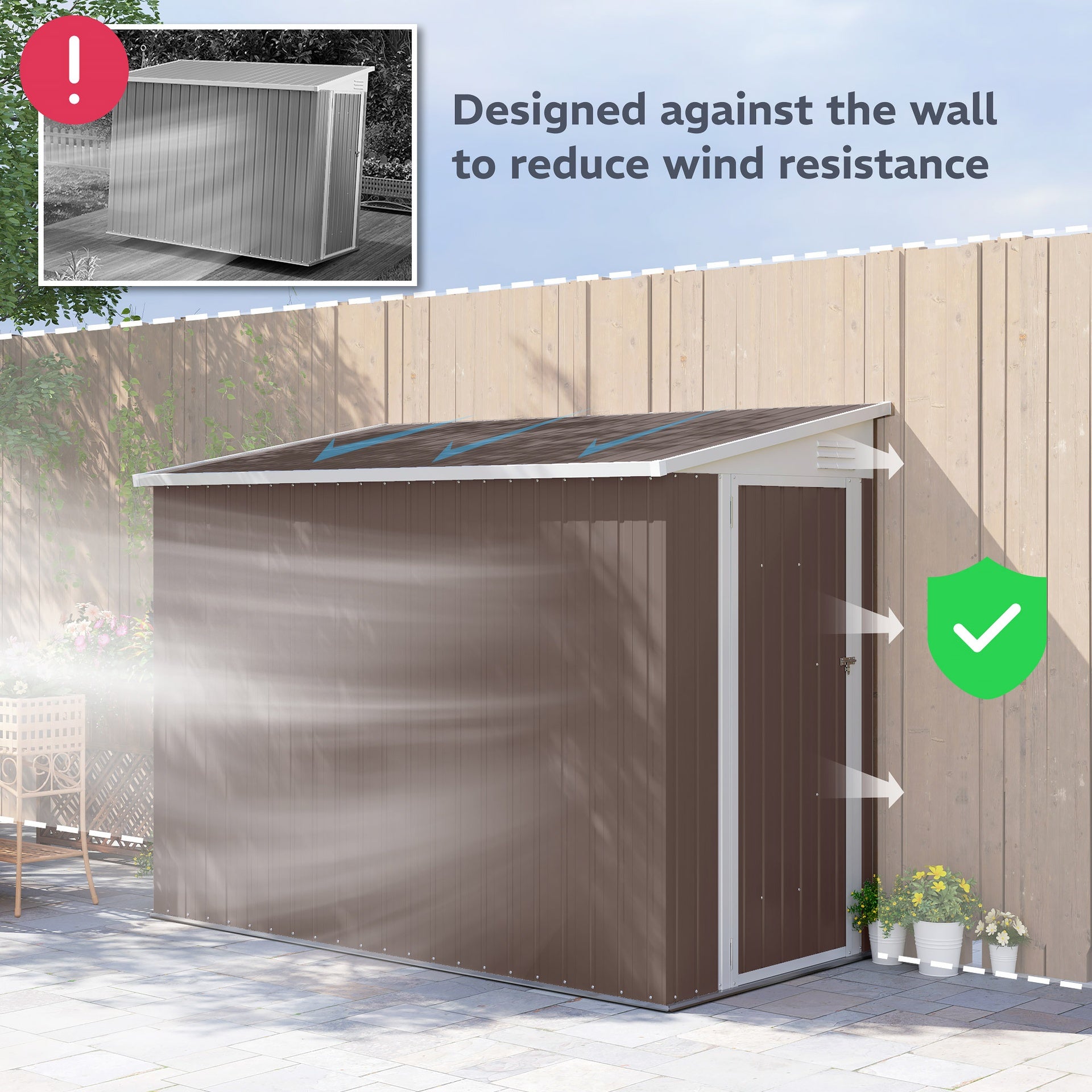 Outsunny 4' x 7.7' Lean to Garden Storage Shed, Outdoor Metal Tool House with Lockable Door Vents for Backyard Patio Lawn