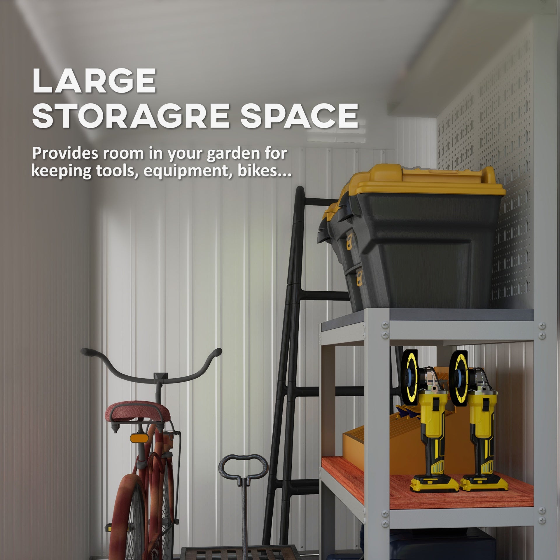 Outsunny 4' x 7.7' Lean to Garden Storage Shed, Outdoor Metal Tool House with Lockable Door Vents for Backyard Patio Lawn