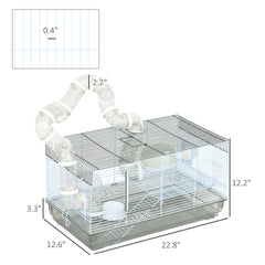 PawHut Small Animal Cage for Gerbil or Dwarf Hamster w/ Tubes, Exercise Wheel, Food Dish, Water Bottle, 23" x 13" x 12", Gray