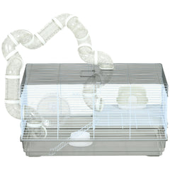 PawHut Small Animal Cage for Gerbil or Dwarf Hamster w/ Tubes, Exercise Wheel, Food Dish, Water Bottle, 23" x 13" x 12", Gray