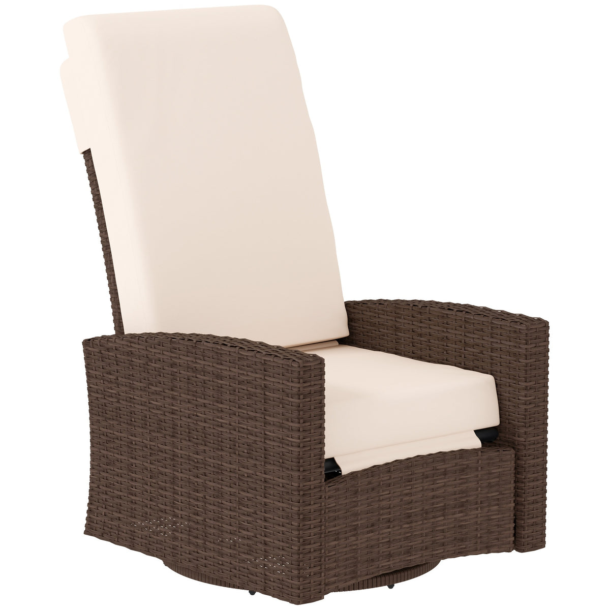 Outsunny Outdoor Wicker Swivel Recliner Chair, Lifting Footrest, 360° Rotating Basic, Water-resistant Cushions, Cream White