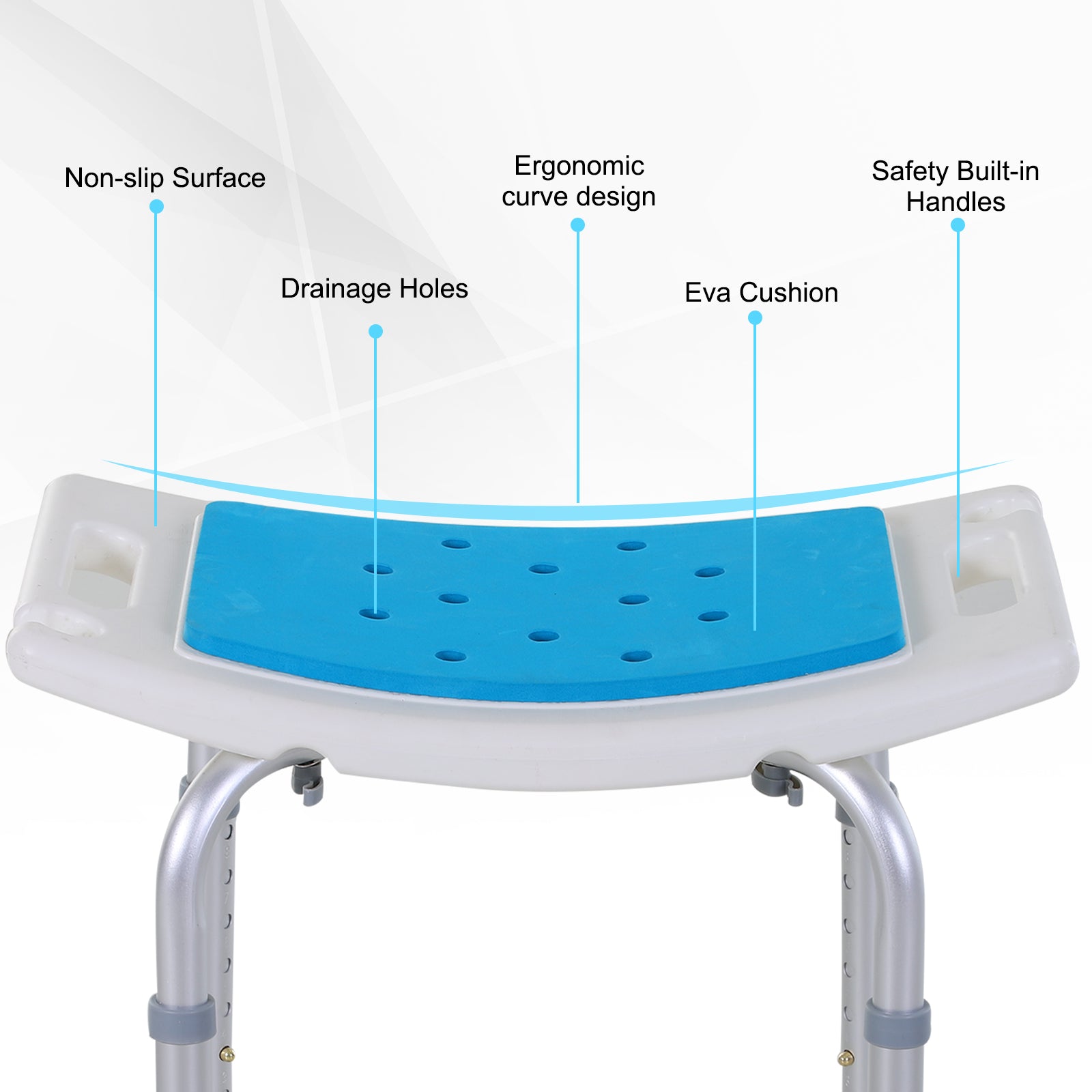 HOMCOM Adjustable Aluminum Bath Stool Spa Shower Chair Non-Slip w/ Shower Hole