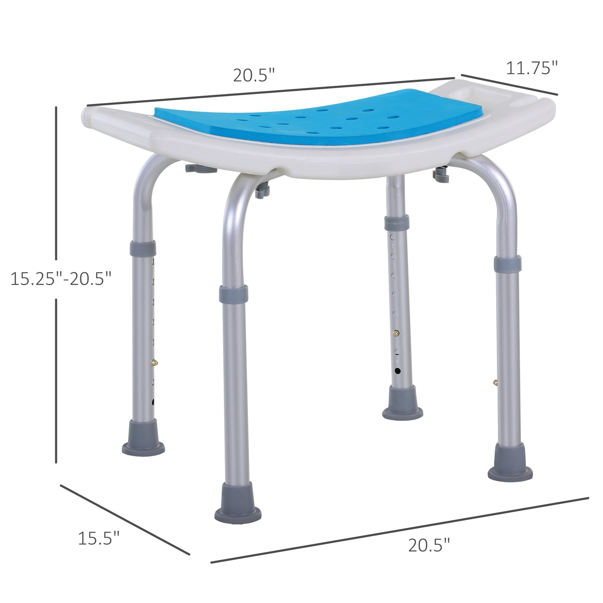 HOMCOM Adjustable Aluminum Bath Stool Spa Shower Chair Non-Slip w/ Shower Hole
