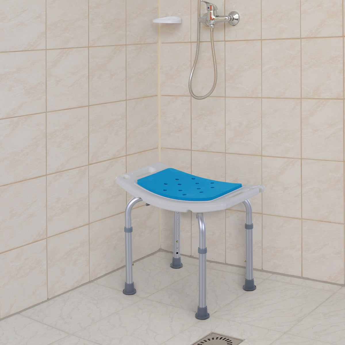 HOMCOM Adjustable Aluminum Bath Stool Spa Shower Chair Non-Slip w/ Shower Hole