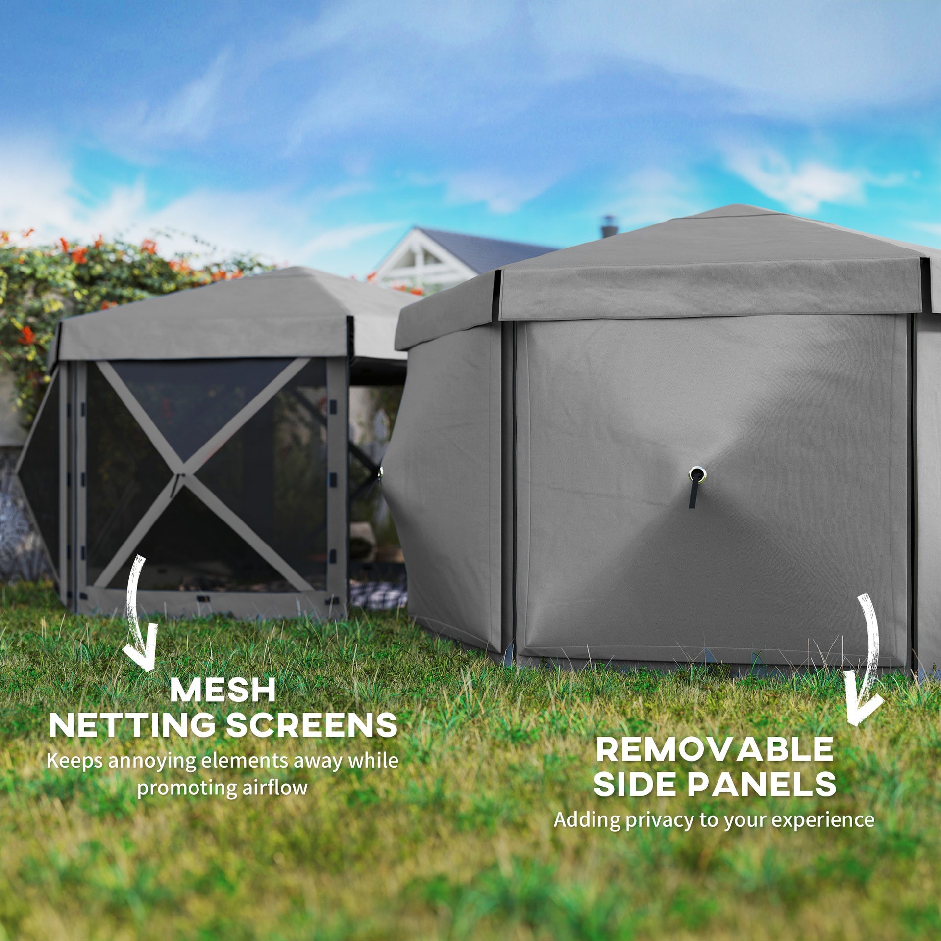 Outsunny 12' x 12' Hexagonal Pop Up Gazebo Canopy Tent with 5 Sidewalls, Outdoor Canopy Shelter with Carry Bag, Dark Gray