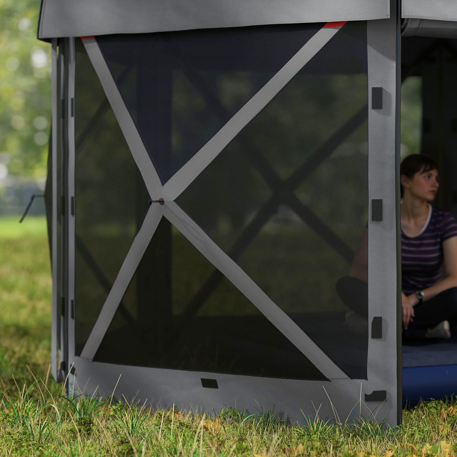 Outsunny 12' x 12' Hexagonal Pop Up Gazebo Canopy Tent with 5 Sidewalls, Outdoor Canopy Shelter with Carry Bag, Dark Gray