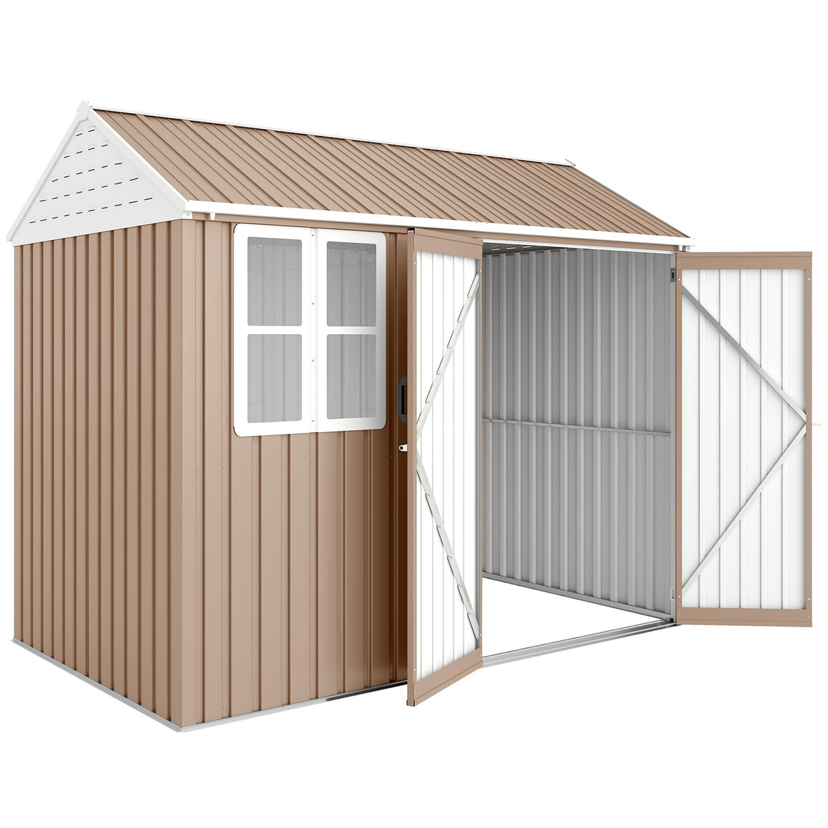 Outsunny 8' x 6' Metal Garden Storage Shed, Extra Large Outdoor Tool Storage House w/ Doors, Window and Air Vents, Brown