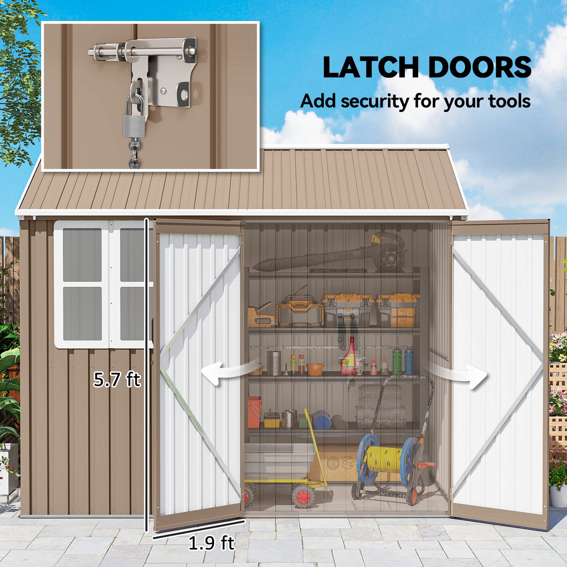 Outsunny 8' x 6' Metal Garden Storage Shed, Extra Large Outdoor Tool Storage House w/ Doors, Window and Air Vents, Brown