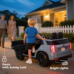 Aosom Licensed Chevrolet Tahoe Ride On Car, 12V 7AH Battery Power Ride On Toy with Parent Remote Control, LED Lights, Music, 4 Wheeler Suspension, 3 Speeds, Kids Electric Vehicle for Aged 3+, Gray