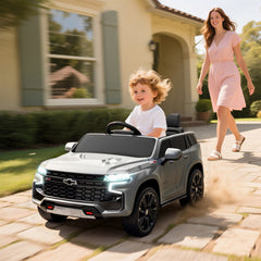 Aosom Licensed Chevrolet Tahoe Ride On Car, 12V 7AH Battery Power Ride On Toy with Parent Remote Control, LED Lights, Music, 4 Wheeler Suspension, 3 Speeds, Kids Electric Vehicle for Aged 3+, Gray