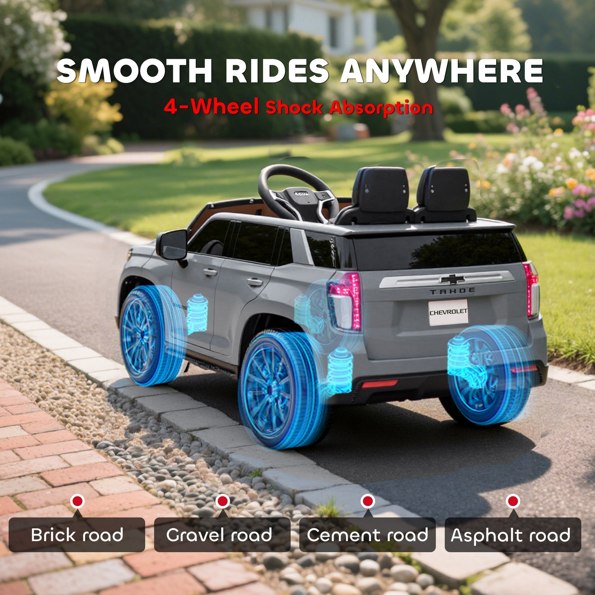Aosom Licensed Chevrolet Tahoe Ride On Car, 12V 7AH Battery Power Ride On Toy with Parent Remote Control, LED Lights, Music, 4 Wheeler Suspension, 3 Speeds, Kids Electric Vehicle for Aged 3+, Gray