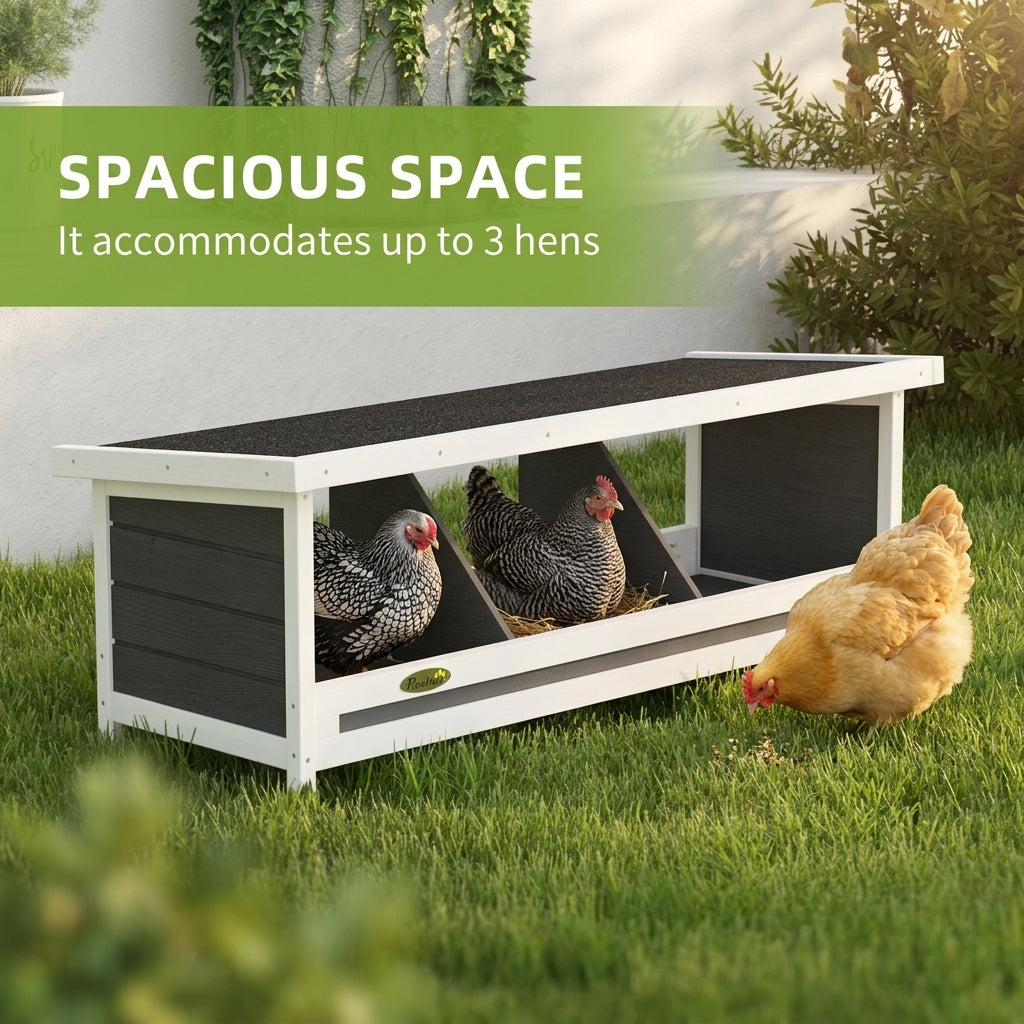 PawHut Wood Nesting Boxes Chicken Coop Accessories for Up to 3 Chickens, with Asphalt Roof, Gray