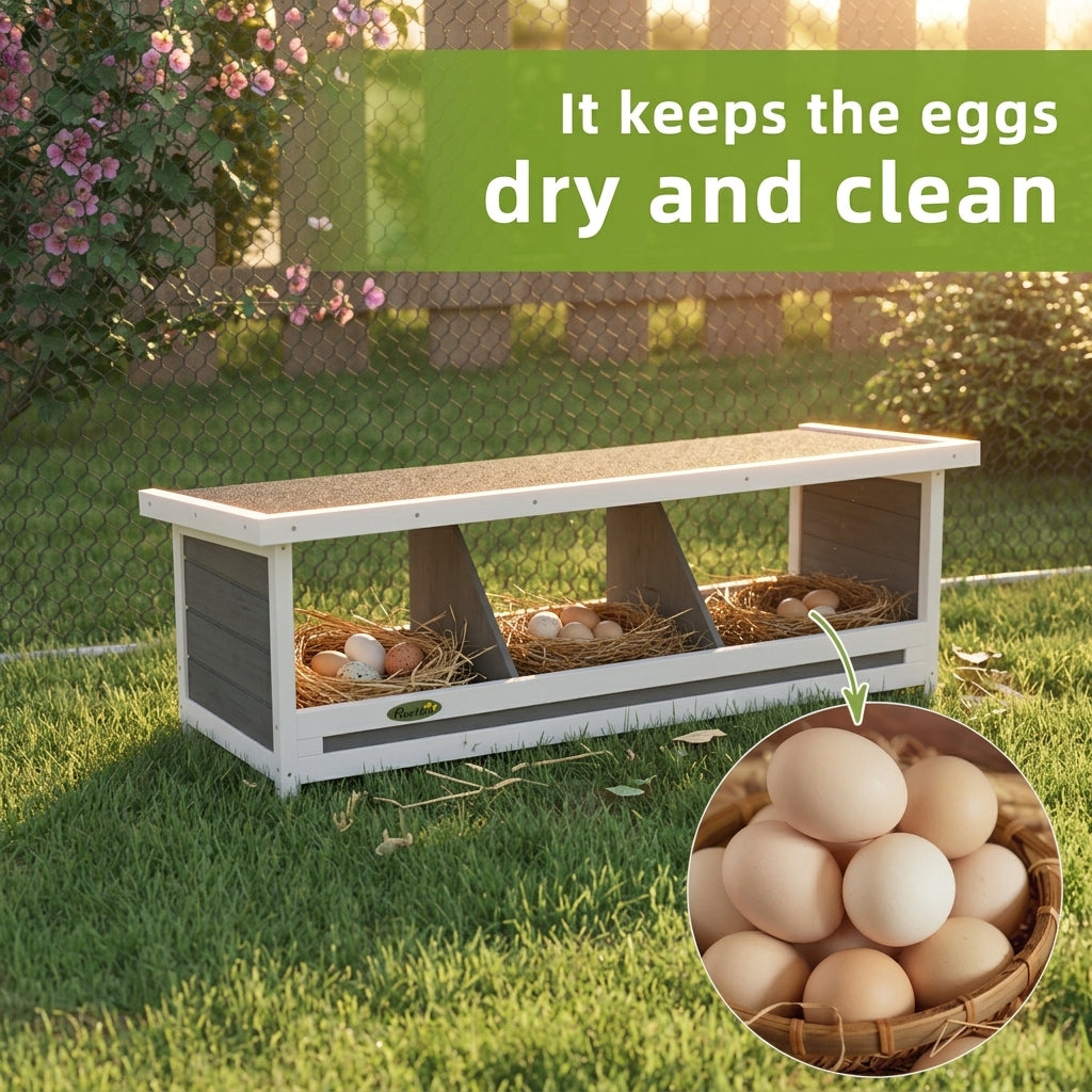 PawHut Wood Nesting Boxes Chicken Coop Accessories for Up to 3 Chickens, with Asphalt Roof, Gray