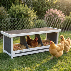 PawHut Wood Nesting Boxes Chicken Coop Accessories for Up to 3 Chickens, with Asphalt Roof, Gray