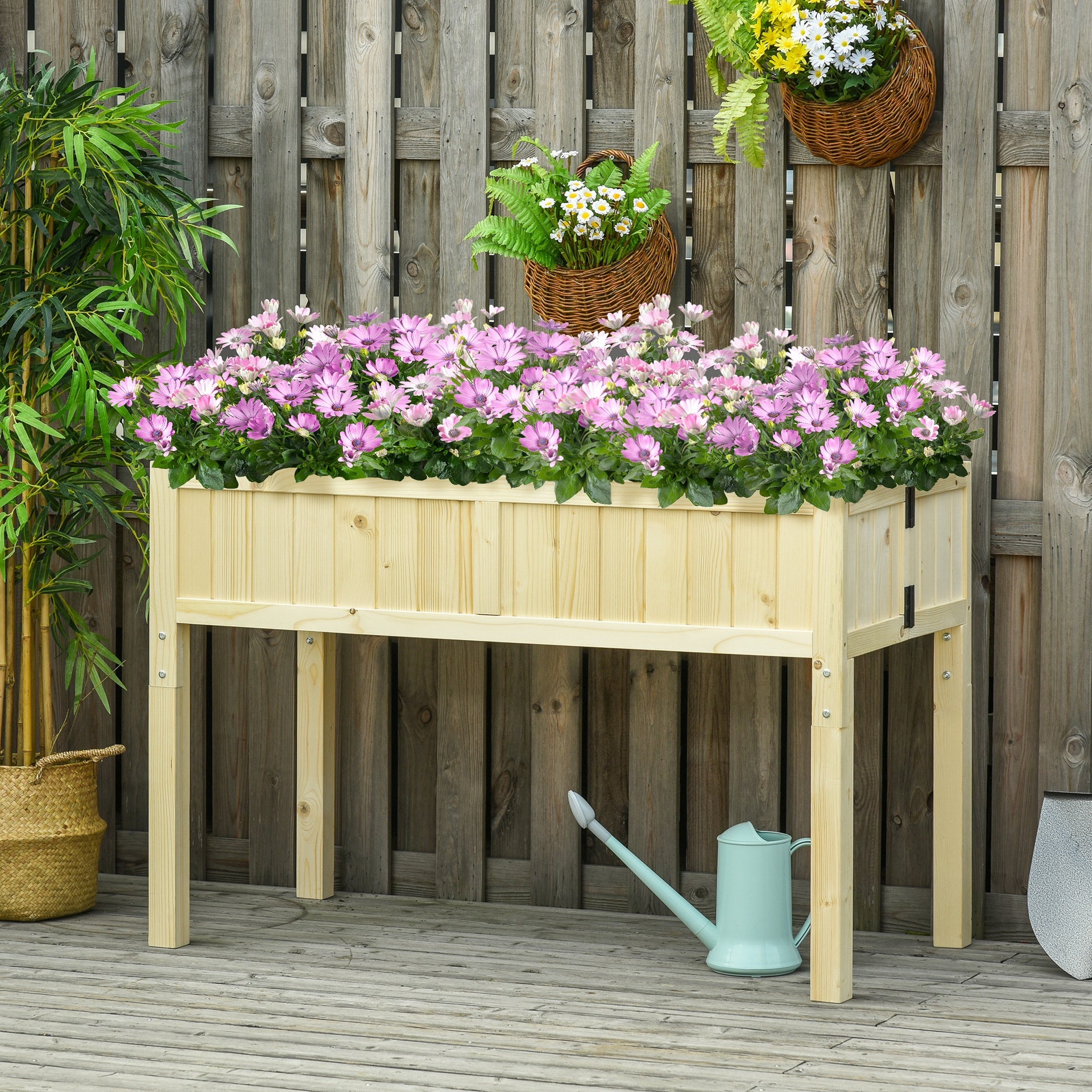 Outsunny Raised Garden Bed Elevated Wooden Planter Box with Space-Saving Folding Design, Drainage Holes, & Inner Liner for Vegetable Fruit Herb Grow