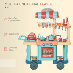 Qaba Kids Kitchen Food Stand with Play Food, Cashier Register, Accessories Ages 3-6