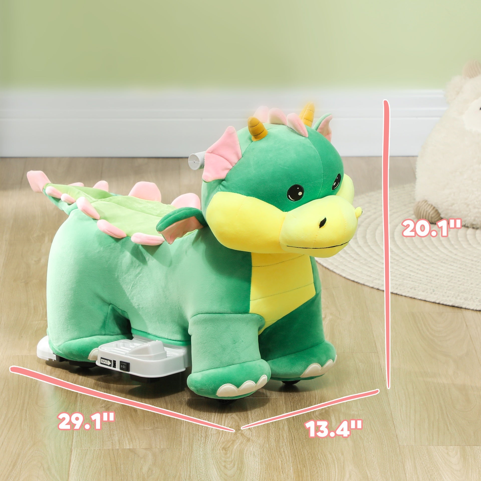 Qaba Battery Powered Ride on Toy, 6V Ride on Horse with Music Forward, PU Wheels, for 18-36 Months, Green