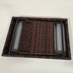 Outsunny Folding Rattan Side Table, Outdoor End Table, Hand Woven PE Rattan Coffee Table for Balcony, Backyard, Garden, Lawn, Courtyard, Brown, 23.5" x 16.25" x 16.25"
