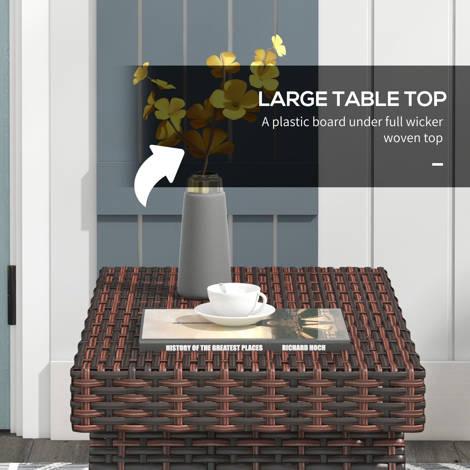 Outsunny Folding Rattan Side Table, Outdoor End Table, Hand Woven PE Rattan Coffee Table for Balcony, Backyard, Garden, Lawn, Courtyard, Brown, 23.5" x 16.25" x 16.25"