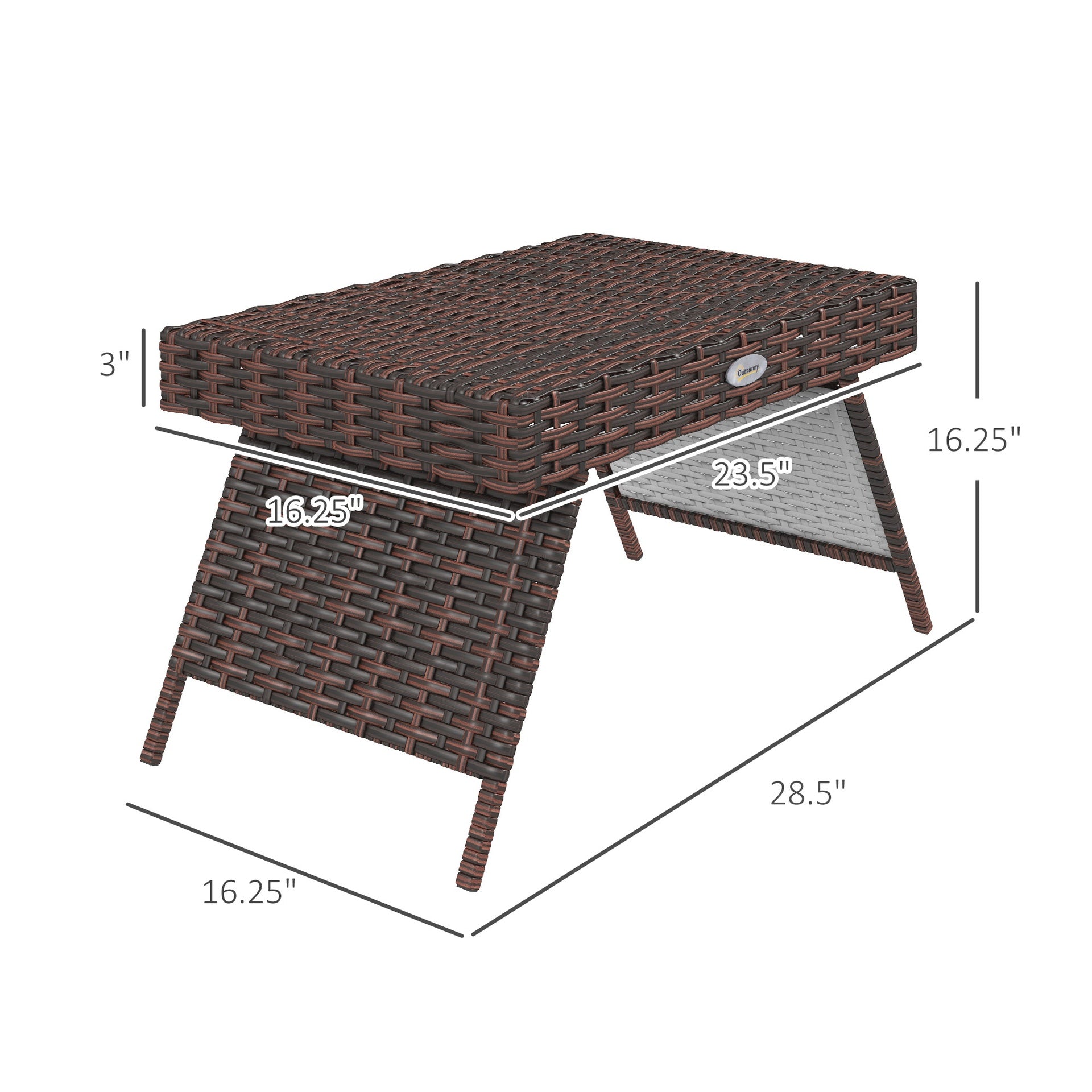 Outsunny Folding Rattan Side Table, Outdoor End Table, Hand Woven PE Rattan Coffee Table for Balcony, Backyard, Garden, Lawn, Courtyard, Brown, 23.5" x 16.25" x 16.25"
