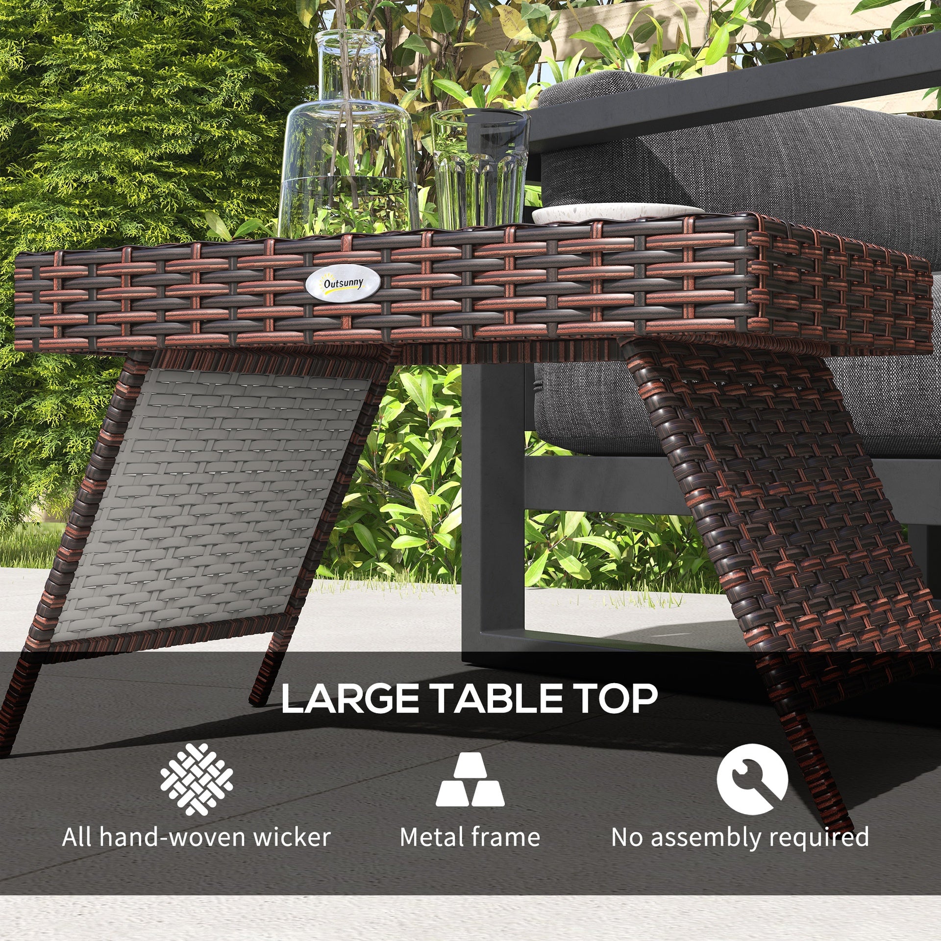 Outsunny Folding Rattan Side Table, Outdoor End Table, Hand Woven PE Rattan Coffee Table for Balcony, Backyard, Garden, Lawn, Courtyard, Brown, 23.5" x 16.25" x 16.25"