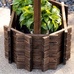 Outsunny Wooden Wishing Well Raised Garden Bed, Ornamental Outdoor Flower Planter for flowers, herbs, vegetables, Rustic Brown