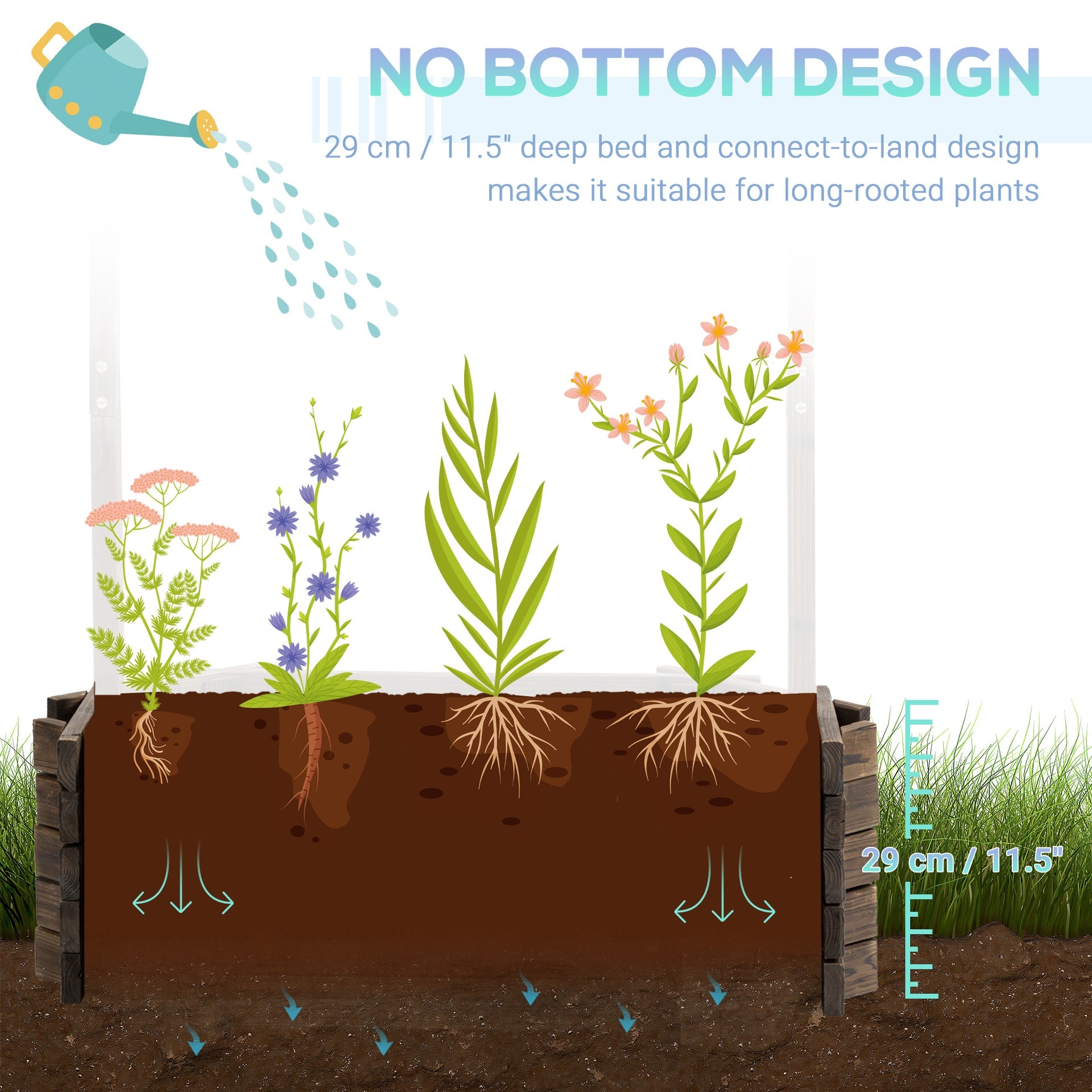 Outsunny Wooden Wishing Well Raised Garden Bed, Ornamental Outdoor Flower Planter for flowers, herbs, vegetables, Rustic Brown
