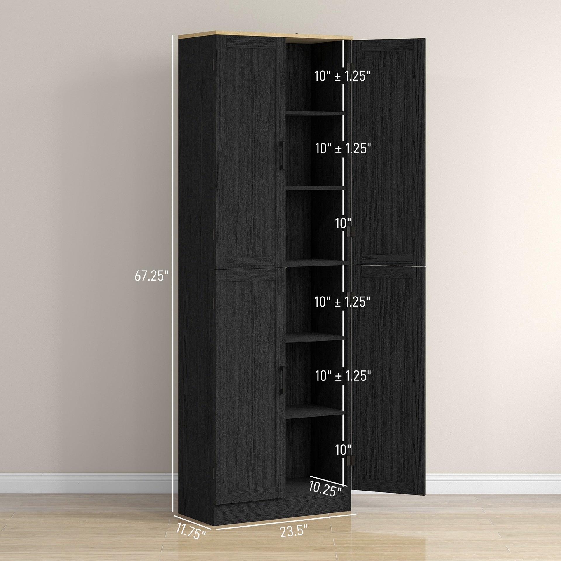HOMCOM Freestanding Kitchen Pantry, 4-Door Kitchen Pantry Cabinet with Adjustable Shelves and Doors, Distressed Black