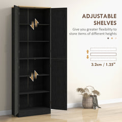 HOMCOM Freestanding Kitchen Pantry, 4-Door Kitchen Pantry Cabinet with Adjustable Shelves and Doors, Distressed Black