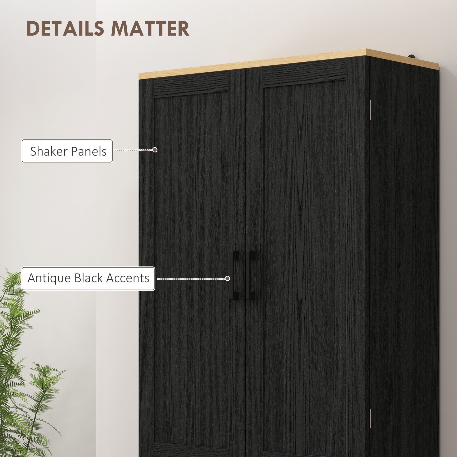 HOMCOM Freestanding Kitchen Pantry, 4-Door Kitchen Pantry Cabinet with Adjustable Shelves and Doors, Distressed Black