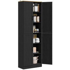 HOMCOM Freestanding Kitchen Pantry, 4-Door Kitchen Pantry Cabinet with Adjustable Shelves and Doors, Distressed Black
