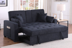 Corrado II 70"W Dark Gray Woven Fabric Convertible Sleeper Loveseat with Dropdown Console, Cup Holders, Charging Ports, Pocket, and Pocket Coil Seating