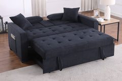 Corrado II 70"W Dark Gray Woven Fabric Convertible Sleeper Loveseat with Dropdown Console, Cup Holders, Charging Ports, Pocket, and Pocket Coil Seating