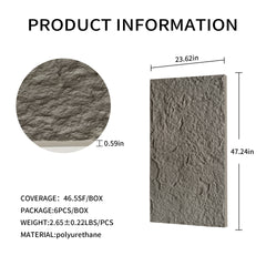 3D Faux Stone Wall Panels, 6 PCS PU Wainscoting Panel for Interior Wall Decor, Flame-resistant & Lightweight & Waterproof, for TV Wall, Office, Living Room,  47.24" × 23.62"(Stone skin)(Charcoal Grey)