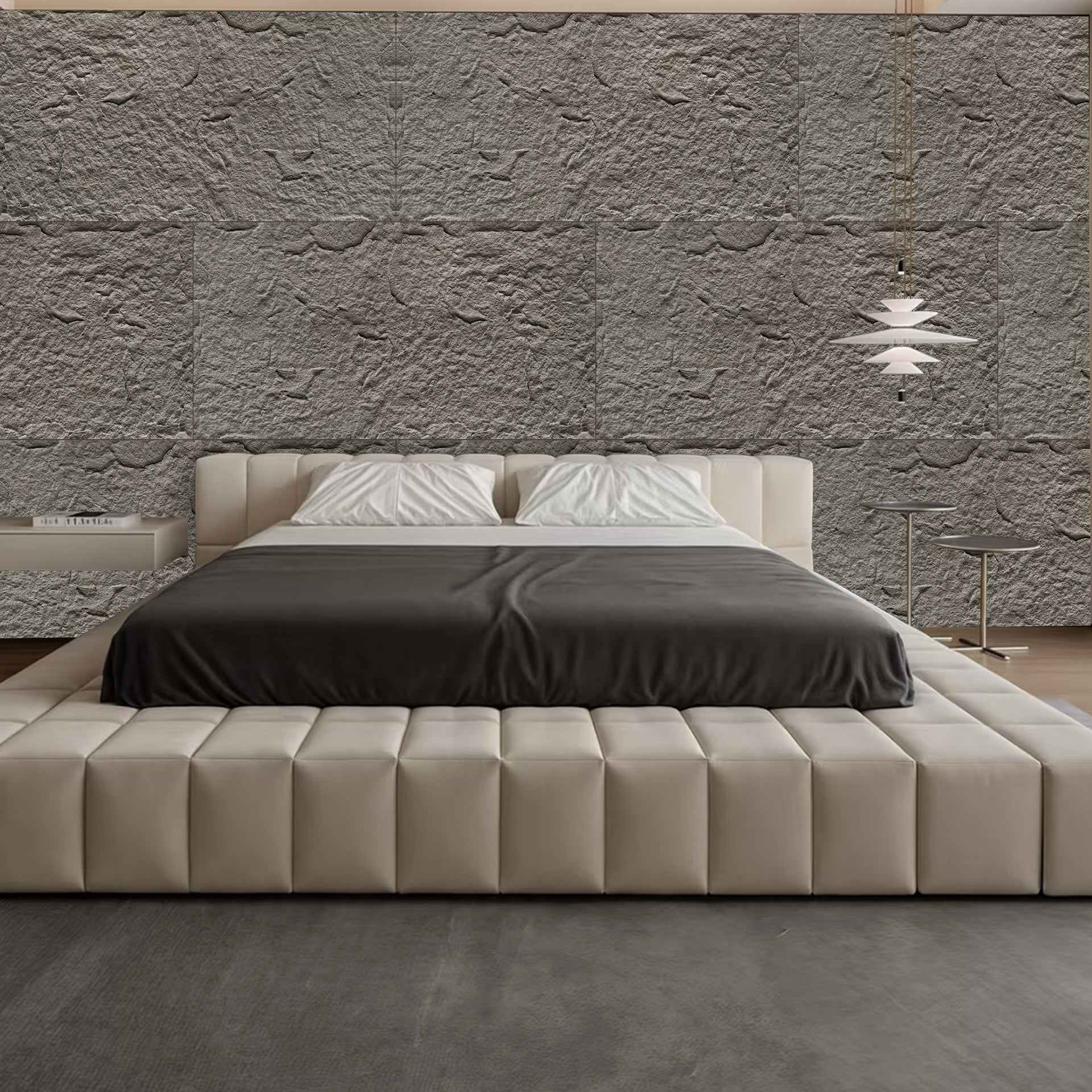 3D Faux Stone Wall Panels, 6 PCS PU Wainscoting Panel for Interior Wall Decor, Flame-resistant & Lightweight & Waterproof, for TV Wall, Office, Living Room,  47.24" × 23.62"(Stone skin)(Charcoal Grey)