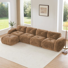 L-shaped Soft Velvet Fabric,Tufted Design,32D High Density Sponge Bottom,Ergonomic Design Bottom,Anti-Slip Design,Free Combination,No Assembly Required,Movable Ottoman For Living Rooms,Camel