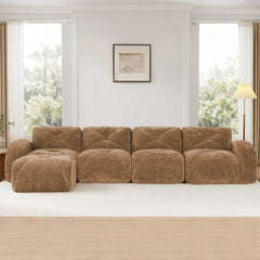 L-shaped Soft Velvet Fabric,Tufted Design,32D High Density Sponge Bottom,Ergonomic Design Bottom,Anti-Slip Design,Free Combination,No Assembly Required,Movable Ottoman For Living Rooms,Camel