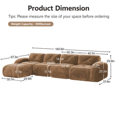 L-shaped Soft Velvet Fabric,Tufted Design,32D High Density Sponge Bottom,Ergonomic Design Bottom,Anti-Slip Design,Free Combination,No Assembly Required,Movable Ottoman For Living Rooms,Camel