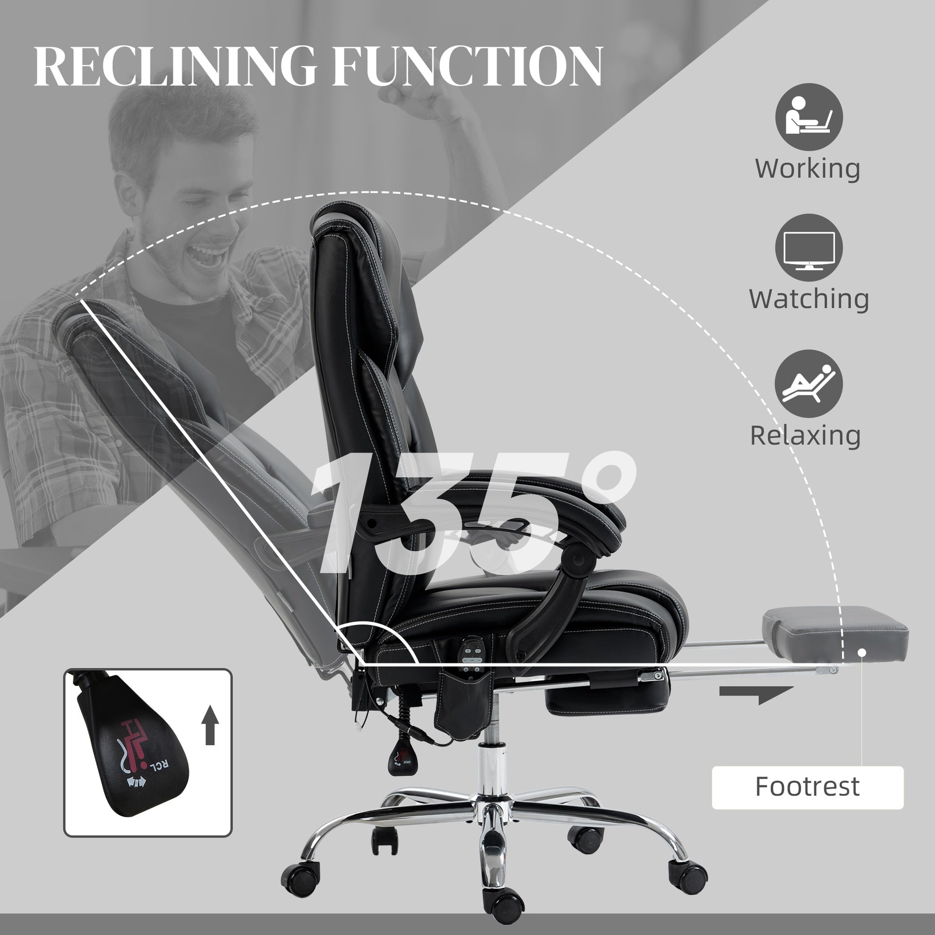 Vinsetto 6 Point Vibration Massage Office Chair with Heat, PU Leather Computer Chair with Adjustable Height Reclining Back, Black
