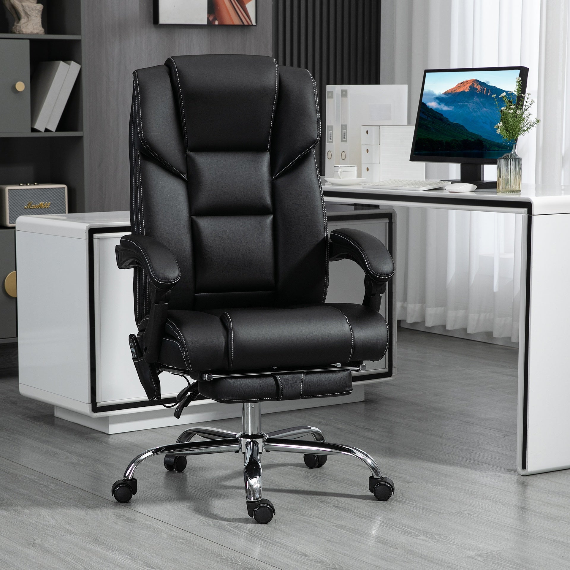Vinsetto 6 Point Vibration Massage Office Chair with Heat, PU Leather Computer Chair with Adjustable Height Reclining Back, Black