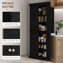 HOMCOM 72" Kitchen Cabinet, Pantry Storage Cabinet with Doors and Shelves, Freestanding Food Pantry Cabinet, Black Wood Grain