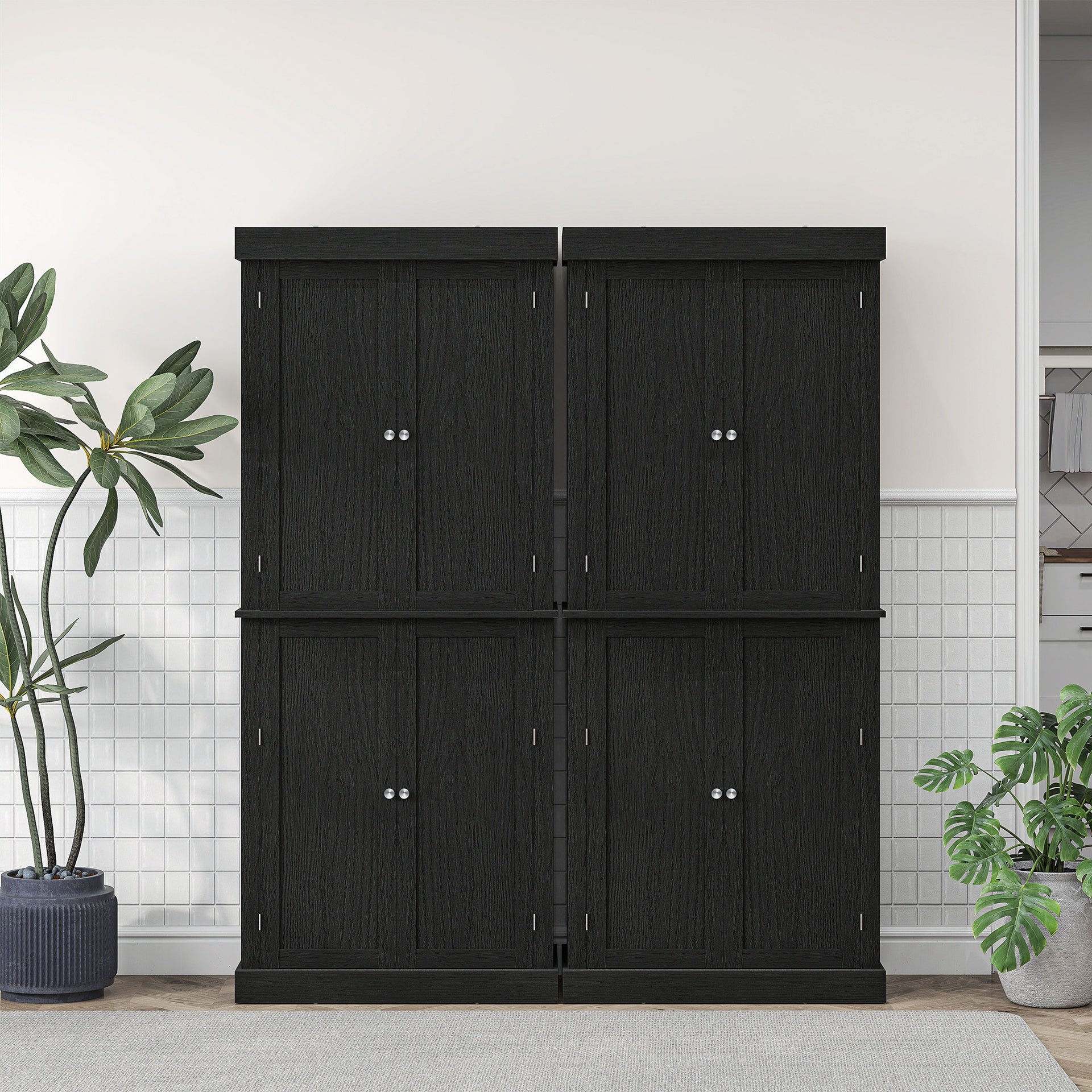 HOMCOM 72" Kitchen Cabinet, Pantry Storage Cabinet with Doors and Shelves, Freestanding Food Pantry Cabinet, Black Wood Grain