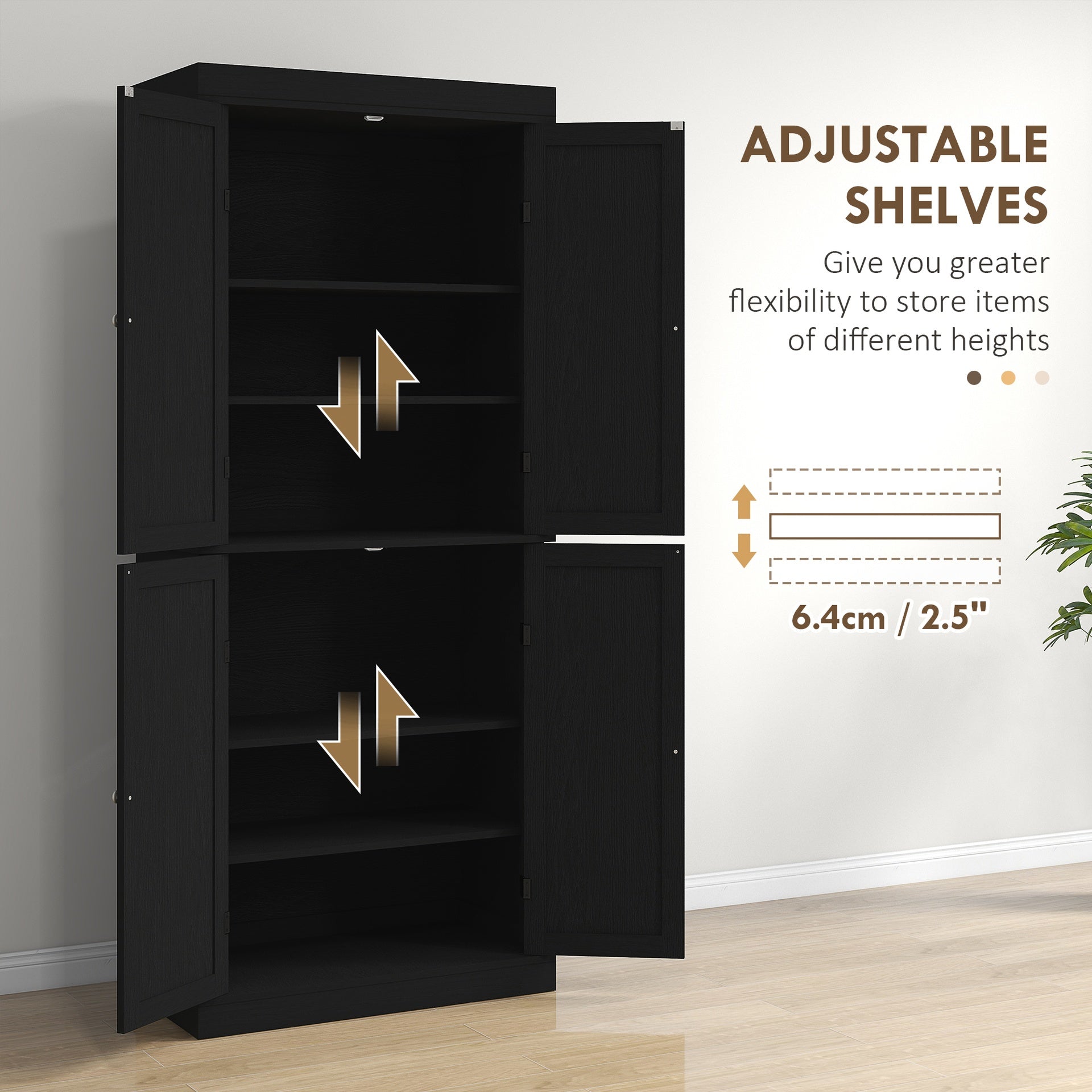 HOMCOM 72" Kitchen Cabinet, Pantry Storage Cabinet with Doors and Shelves, Freestanding Food Pantry Cabinet, Black Wood Grain