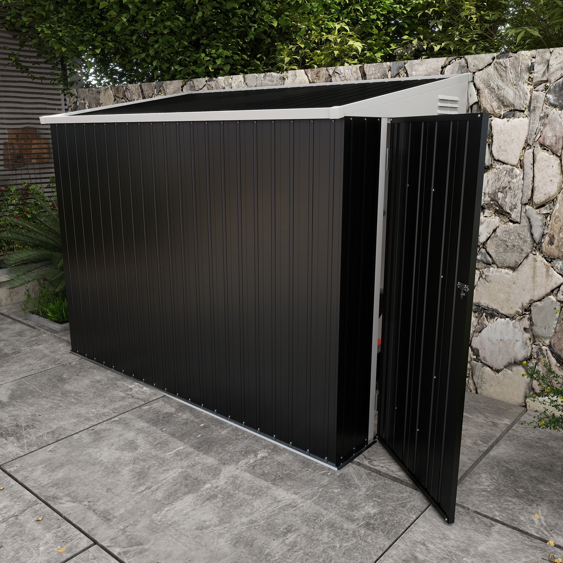 Outsunny 4' x 8' Lean to Garden Storage Shed, Outdoor Metal Tool House with Lockable Door Vents for Backyard Patio Lawn, Gray